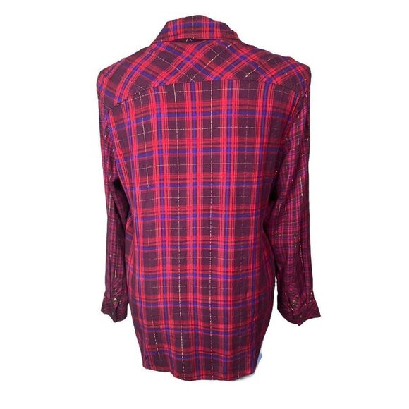 Cato Long Sleeve Red Blue and Metallic Gold  Plaid Button Up  Plus Size 18/20W - Picture 5 of 7